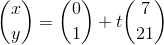 \binom{x}{y}=\binom{0}{1}+t\binom{7}{21}