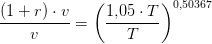 \frac{(1+r)\cdot v}{v}=\left (\frac{1{,}05\cdot T}{T} \right )^{0{,}50367}