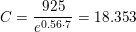 \small C=\frac{925}{e^{0{.}56\cdot 7}}=18{.}353