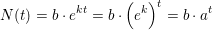 \small \small N(t)=b\cdot e^{kt}=b\cdot \left ( e^k \right )^t=b\cdot a^t