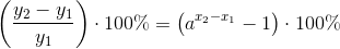 \left (\frac{y_2-y_1}{y_1} \right )\cdot 100\%=\left (a^{x_2-x_1}-1 \right )\cdot 100\%