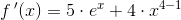 f{\, }'(x)=5\cdot e^x+4\cdot x^{4-1}