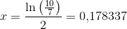 x=\frac{\ln\left (\frac{10}{7} \right )}{2}=0{,}178337