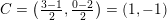 \small C=\left (\tfrac{3-1}{2} ,\tfrac{0-2}{2} \right )=(1,-1)