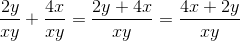 \frac{2y}{xy}+\frac{4x}{xy}=\frac{2y+4x}{xy}=\frac{4x+2y}{xy}