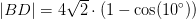 \left | BD \right |=4\sqrt{2}\cdot (1-\cos(10^\circ))