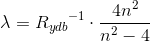 \lambda ={R_{ydb}}^{-1}\cdot \frac{4n^2}{n^2-4}