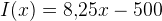 I(x)=8{,}25x-500