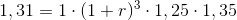 1,31=1\cdot(1+r)^{3}\cdot 1,25\cdot 1,35