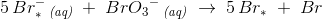 5\, Br_*^{-}\, _{\textit{(aq)}}\; +\; {BrO_3}^-\, _{\textit{(aq)}}\; \rightarrow \; 5\, Br_*\; +\; Br