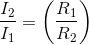 \frac{I_2}{I_1}=\left (\frac{R_1}{R_2} \right )