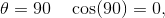 \tiny \theta=90\quad\cos(90)=0 ,