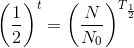 \left (\frac{1}{2} \right )^t=\left ( \frac{N}{N_0} \right )^{T_{\frac{1}{2}}}
