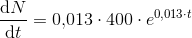\frac{\mathrm{d} N}{\mathrm{d} t}=0{,}013\cdot 400\cdot e^{0{,}013\cdot t}