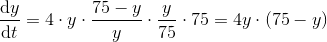 \frac{\mathrm{d} y}{\mathrm{d} t}=4\cdot y\cdot\frac{75-y}{y}\cdot \frac{y}{75}\cdot 75=4y\cdot (75-y)