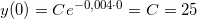 \small y(0)=Ce^{-0,004\cdot 0}=C=25