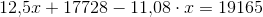 12{,}5x+17728-11{,}08\cdot x=19165