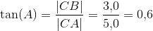 \tan(A)=\frac{\left | CB \right |}{\left | CA \right |}=\frac{3{,}0}{5{,}0}=0{,}6
