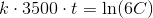 k\cdot 3500\cdot t=\ln(6C)
