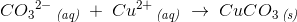{CO_3}^{2-}\, _{\textit{(aq)}}\; +\; Cu^{2+}\, _{\textit{(aq)}}\; \rightarrow \; CuCO_3\, _{\textit{(s)}}