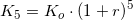 \small K_5=K_o\cdot \left ( 1+r \right )^{5}