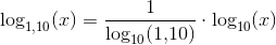 \log_{1{,}10}(x)=\frac{1}{\log_{10}(1{,}10)}\cdot \log_{10}(x)