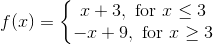 f(x)=\left\{\begin{matrix} x+3 ,\ \textup{for}\ x\leq 3 \\ -x + 9,\ \textup{for}\ x\geq 3 \end{matrix}\right.