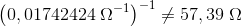 \left (0,01742424\; \Omega^{-1} \right ) ^{-1}\neq57,39\; \Omega