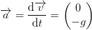\overrightarrow{a}=\frac{\mathrm{d} \overrightarrow{v}}{\mathrm{d} t}=\begin{pmatrix} 0\\ -g\end{pmatrix}