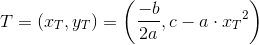 T=\left ( x_T,y_T \right )=\left(\frac{-b}{2a},c-a\cdot {x_T}^2\right)