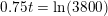 \small 0{.}75t=\ln(3800)