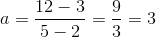 a=\frac{12-3}{5-2}=\frac{9}{3}=3