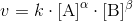 v=k\cdot\mathrm{[A]}^{\alpha}\cdot\mathrm{[B]^{\beta}}