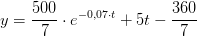 y=\frac{500}{7}\cdot e^{-0,07\cdot t}+5t-\frac{360}{7} \right )
