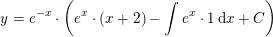 \small y=e^{-x}\cdot \left (e^x\cdot (x+2) -\int e^x\cdot 1\, \mathrm{d}x+C\right )
