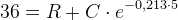 36=R+C\cdot e^{-0{,}213\cdot 5}