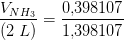 \frac{V_{NH_3}}{(2\; L) }=\frac{0{,}398107}{1{,}398107}