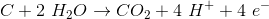 C+2\ H_2O\rightarrow CO_2 +4\ H^++4\ e^-