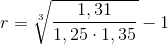 r=\sqrt[3]{\frac{1,31}{1,25\cdot 1,35}}-1