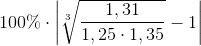 100\%\cdot \left | \sqrt[3]{\frac{1,31}{1,25\cdot 1,35}}-1 \right |