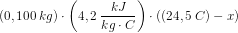 \left ( 0,100\; kg \right )\cdot \left ( 4,2\; \frac{kJ}{kg\cdot C} \right )\cdot \left (( 24,5\; C)-x \right )