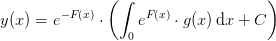 y(x)=e^{-F(x)}\cdot \left (\int_0 e^{F(x)}\cdot g(x)\, \mathrm{d}x+C \right )
