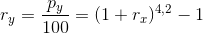 r_y=\frac{p_y}{100}=(1+r_x)^{4{,}2}-1