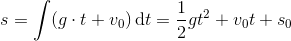 s=\int(g\cdot t+v_0)\, \mathrm{d}t=\frac{1}{2}gt^2+v_0t+s_0