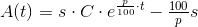 A(t)=s\cdot C\cdot e^{\frac{p}{100}\cdot t}-\tfrac{100}{p}s