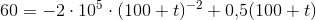 60=-2\cdot 10^5\cdot (100+t)^{-2}+0{,}5(100+t)