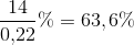 \frac{14}{0{,}22}\%=63,6\%