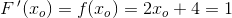 F{\, }'(x_o)=f(x_o)=2x_o+4=1