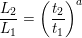 \small \frac{L_2}{L_1}=\left ( \frac{t_2}{t_1} \right )^a