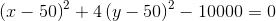 \left ( x-50 \right )^2+4\left ( y-50 \right )^2-10000 =0